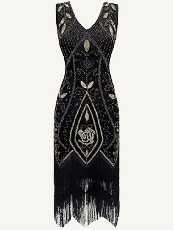 Metme Dresses & Skirts - Great Gatsby Flapper Dress Black Beaded Fringe Art Deco Cocktail XS